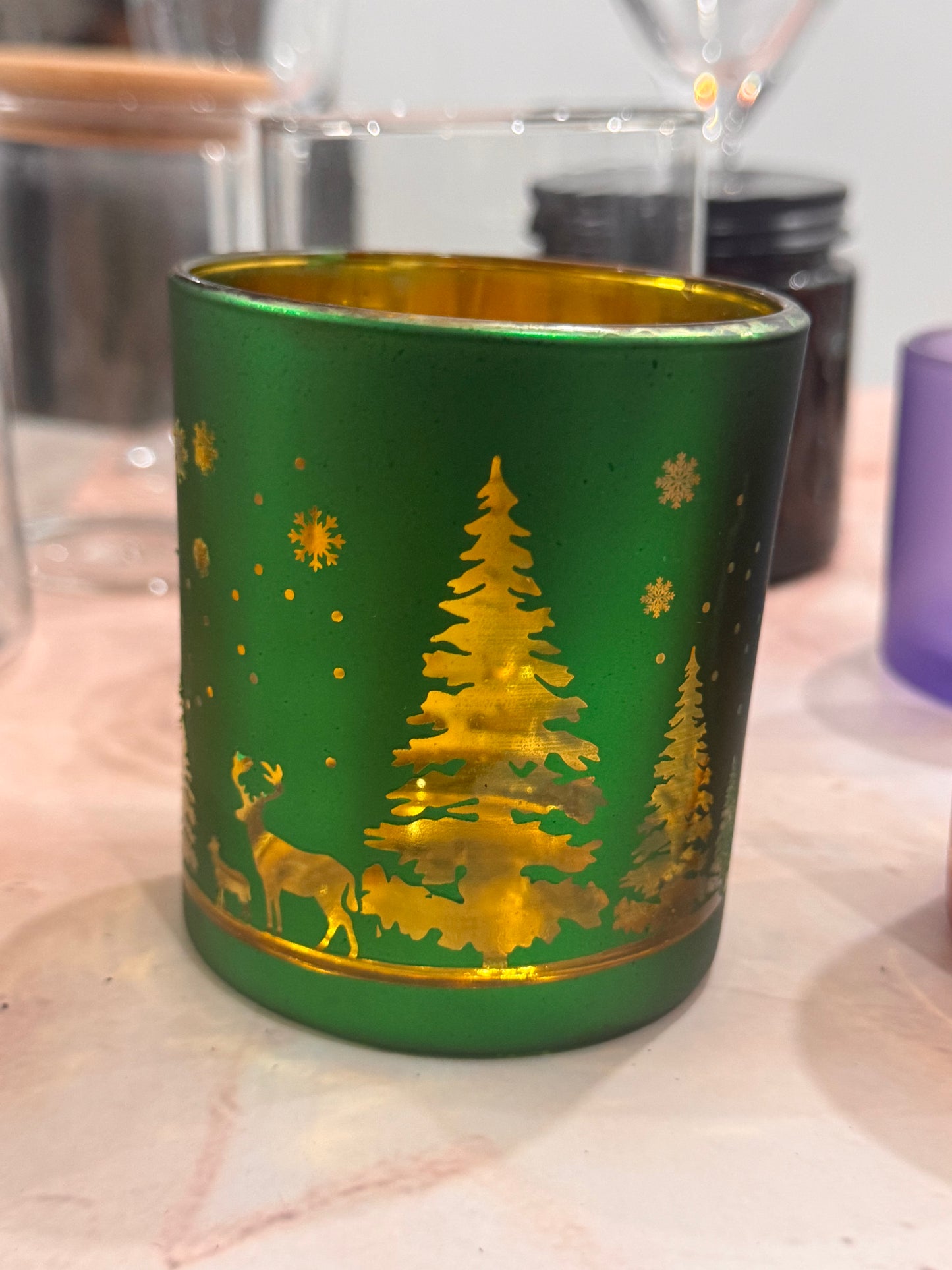Christmas Gold-Foil Deer Glass Candle Jars| Limited Edition- (Pack Of 6) - AEGJ0027