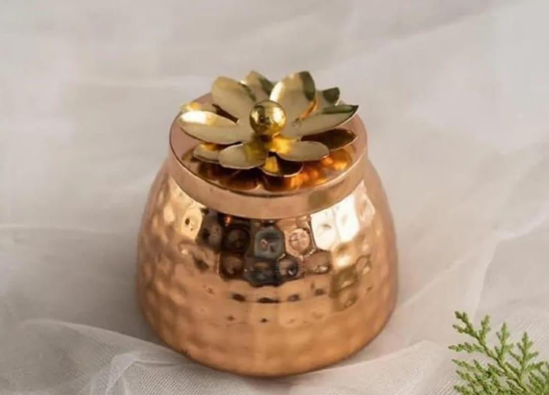 Copper Polished Round Metal Box - AEMU0012