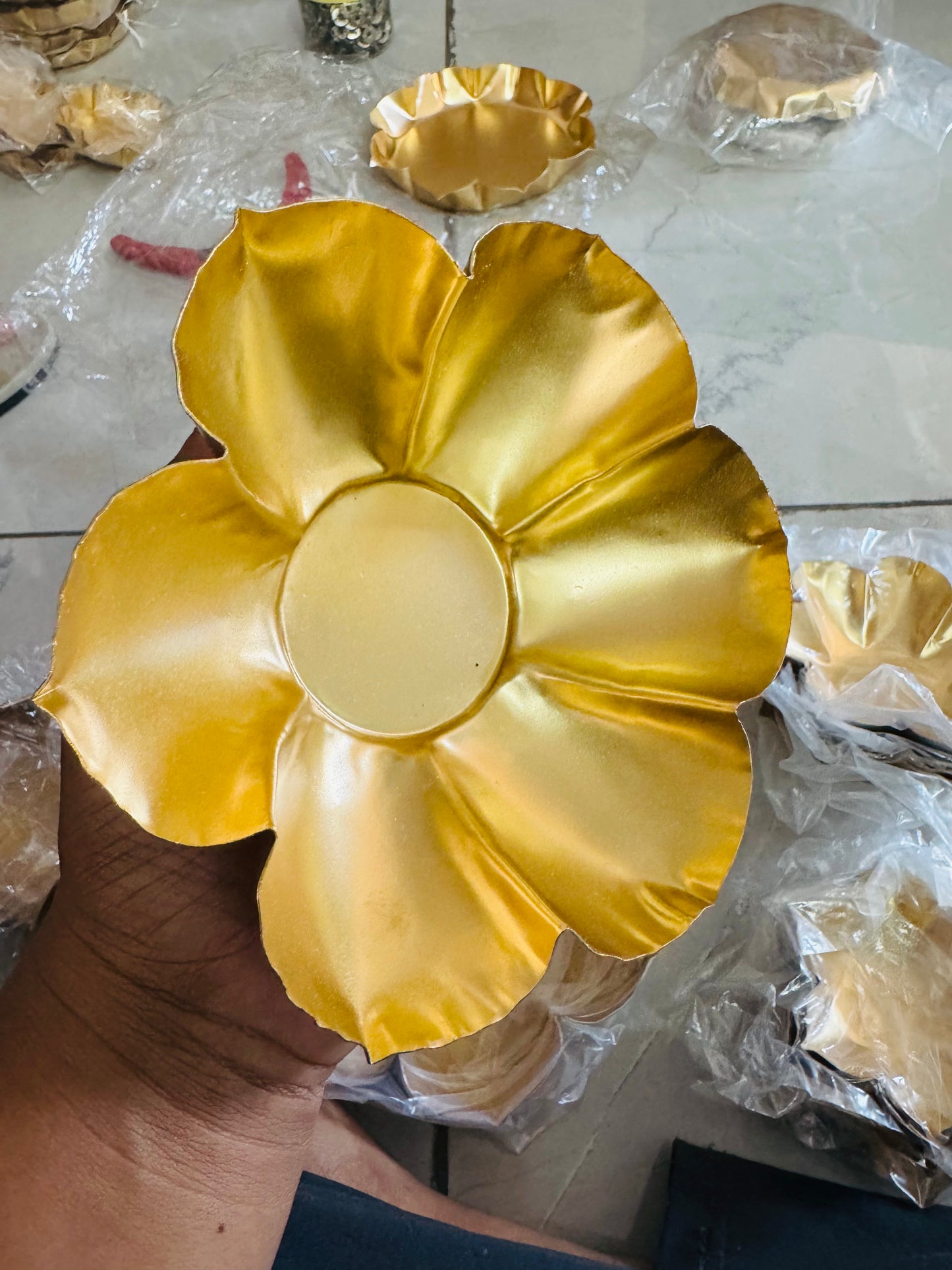 Flower Shaped Metal Urli- Big (7 inches)- AEMU0019