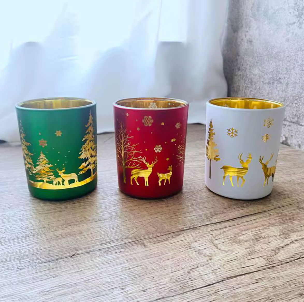 Christmas Gold-Foil Deer Glass Candle Jars| Limited Edition- (Pack Of 6) - AEGJ0027
