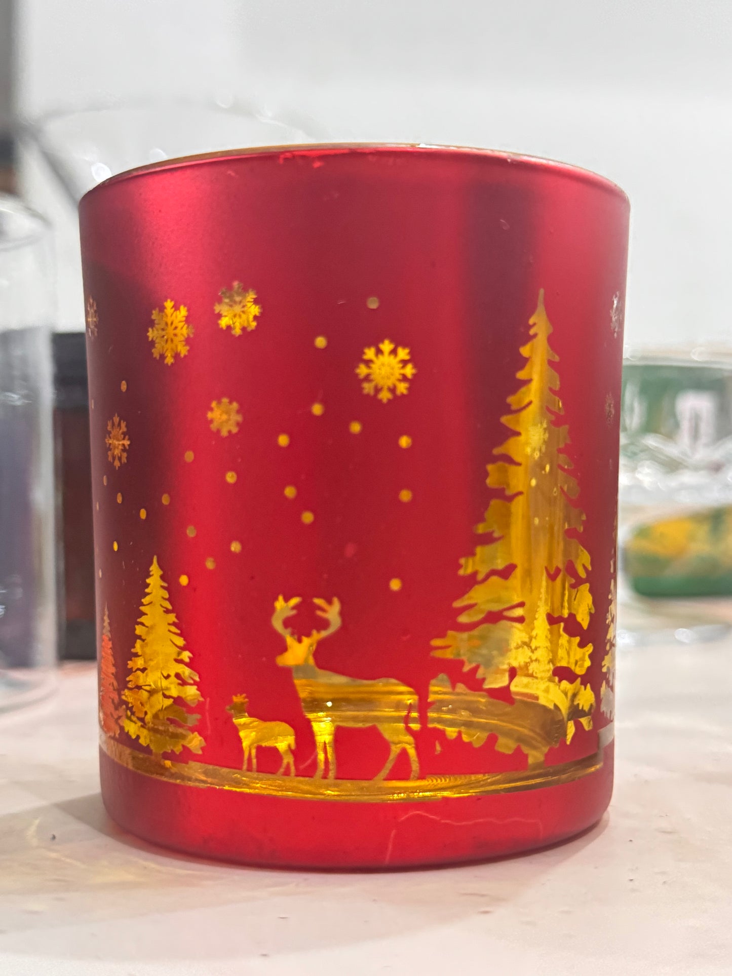 Christmas Gold-Foil Deer Glass Candle Jars| Limited Edition- (Pack Of 6) - AEGJ0027